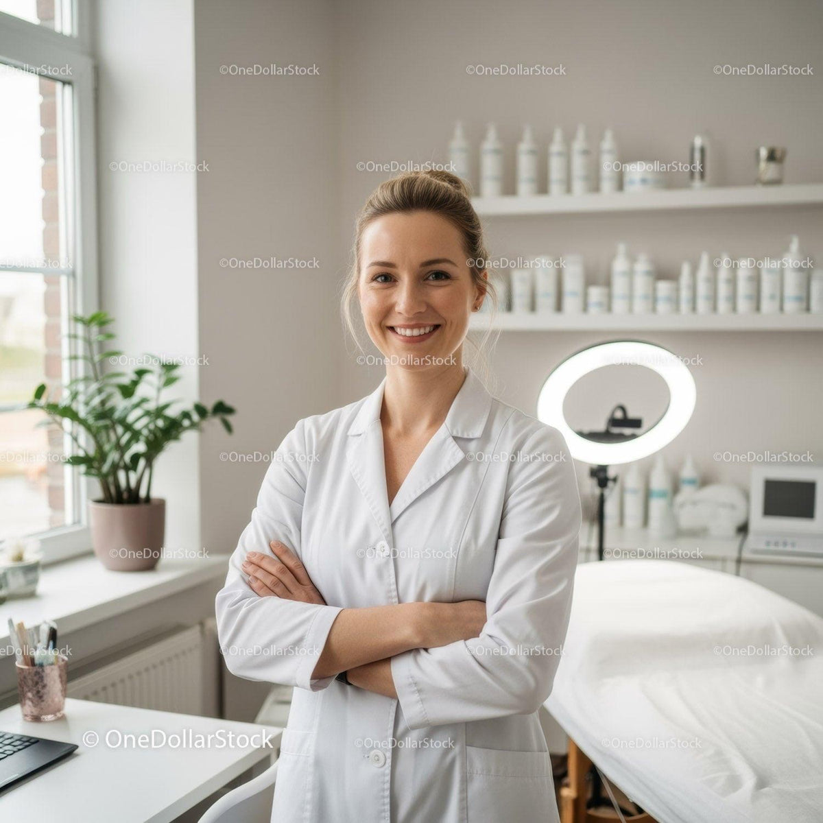 Professional Female Doctor in Modern Healthcare Clinic with Bright Interior