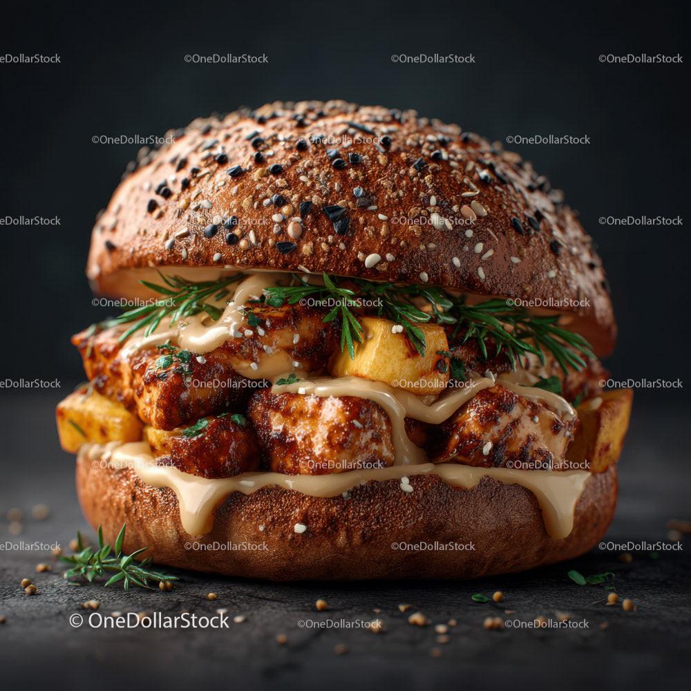 Delicious Double Cheeseburger with Bacon and Fresh Vegetables Stock Photo Bundle creative preview 19