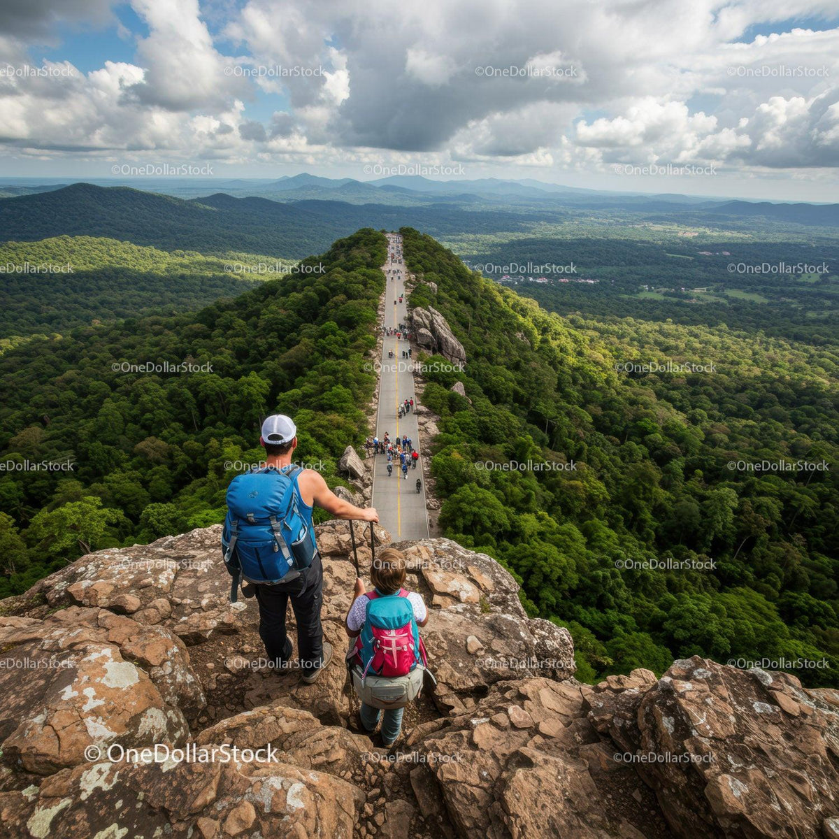 Scenic Mountain Ridge with Forested Hills and Cloudy Sky