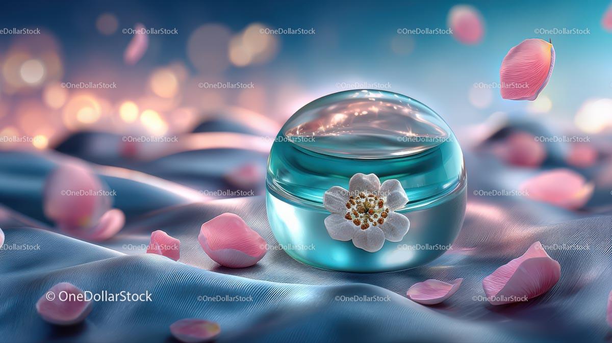 Glass Container with Floating Rose Petals in Tranquil Setting JPG Mockup Image digital download preview