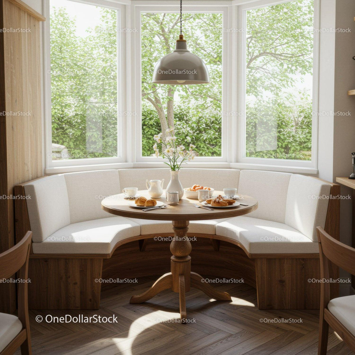 Cozy Breakfast Nook with Sunlit Window Views