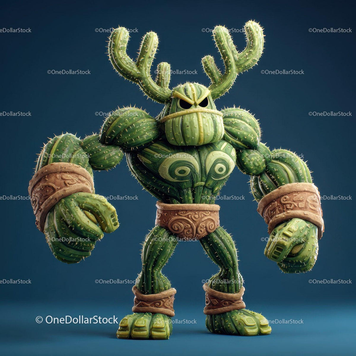 Vibrant Green Anthropomorphic Cactus Character with Muscular Build Stock Photo Bundle preview 16