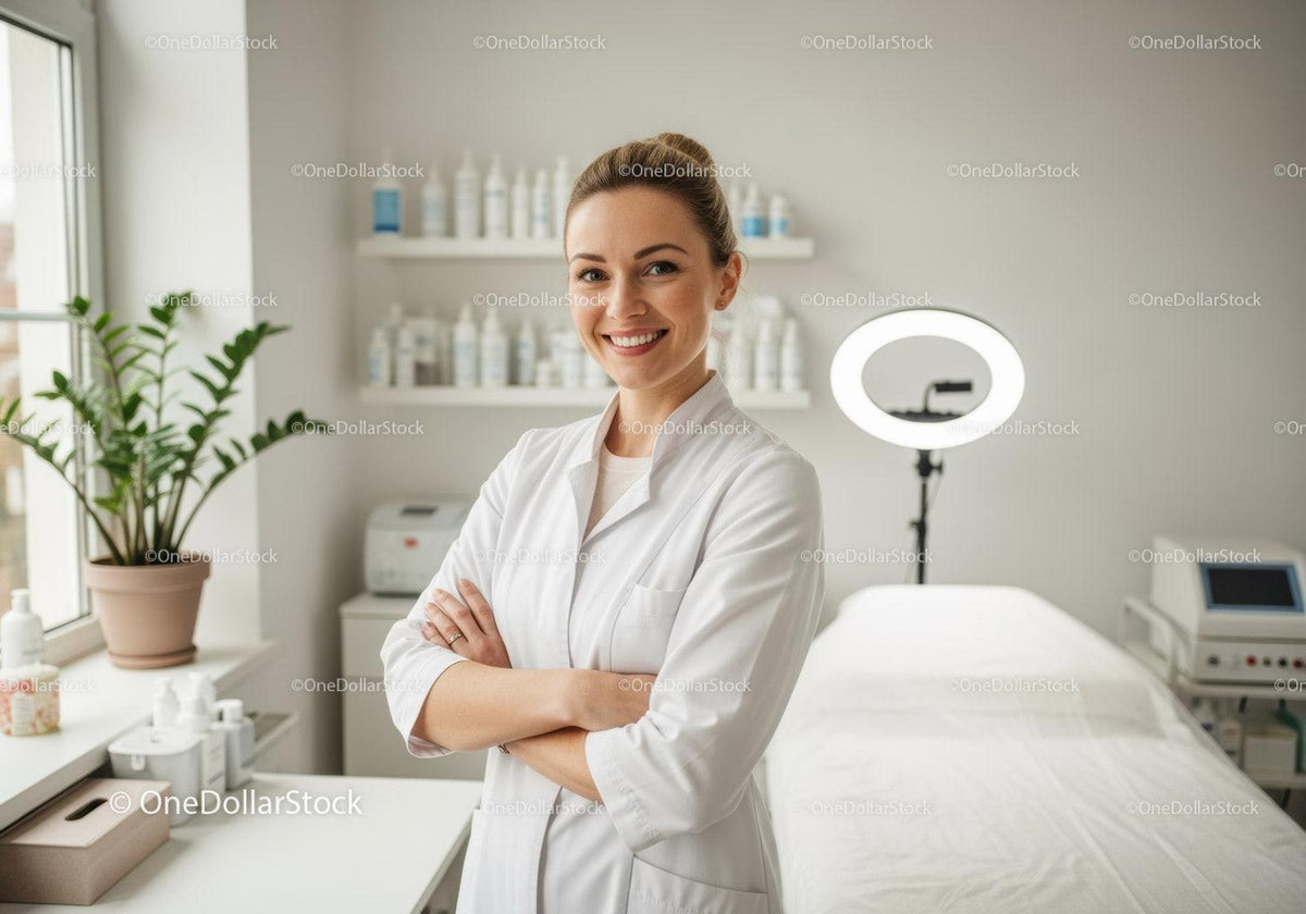Smiling Female Healthcare Professional in Modern Medical Clinic