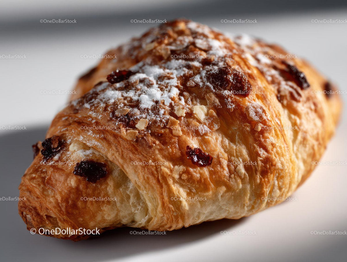 Golden Croissant with Dried Cranberries and Powdered Sugar