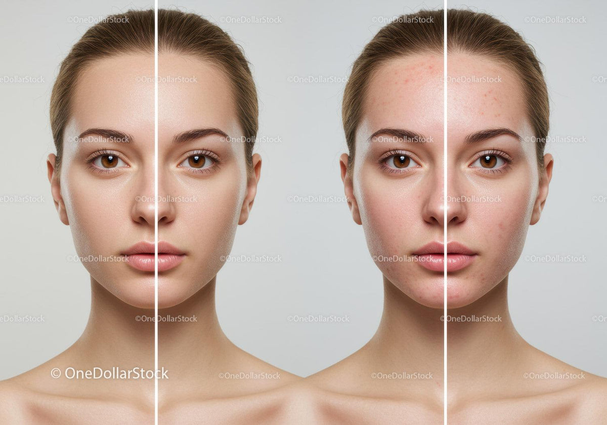 Young Woman with Clear Skin on One Side and Acne on the Other