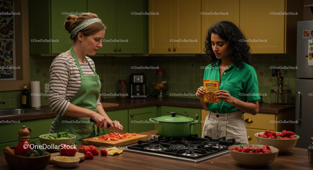 Women Cooking Together in a Bright and Colorful Kitchen Stock Photo Bundle preview 8