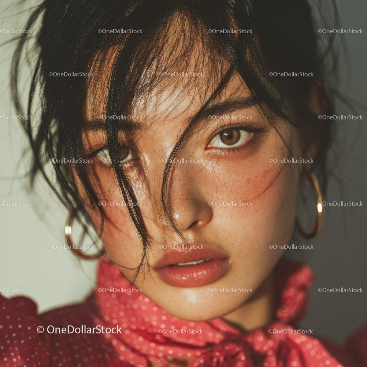 Close-Up of a Woman with Dark Hair and Golden Jewelry in Glamorous Style Stock Photo Bundle preview 36