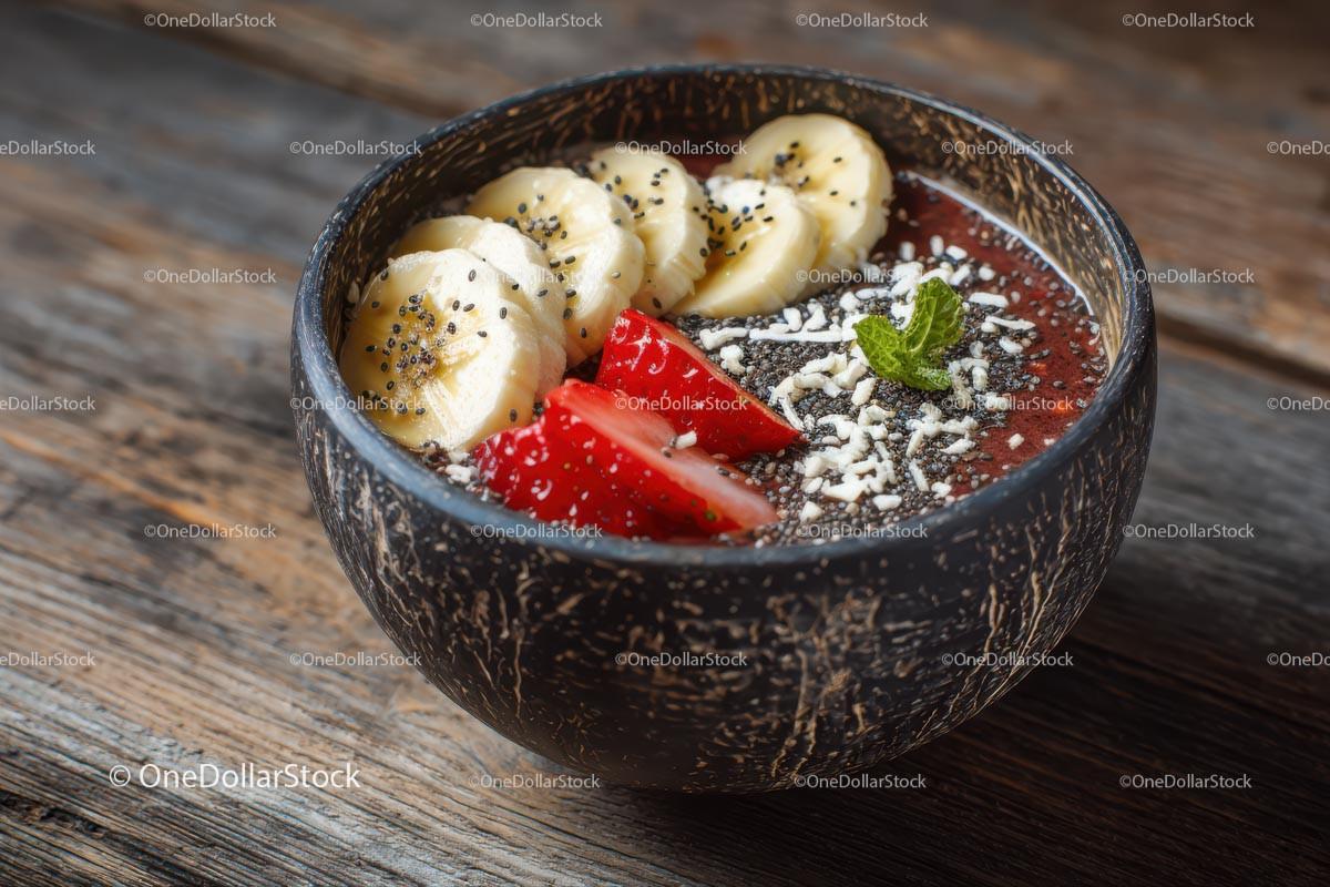 Delicious Acai Bowl with Fresh Fruits and Chia Seeds Stock Photo Bundle preview