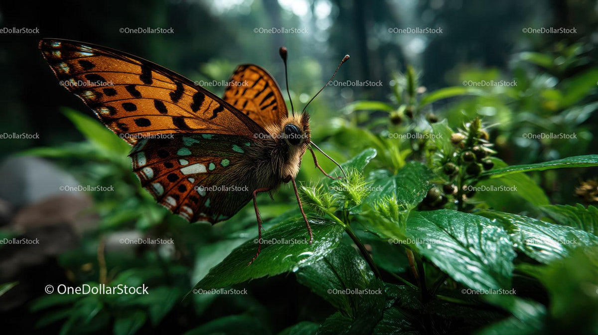 Close-up of a Monarch Butterfly on Green Leaves in Nature