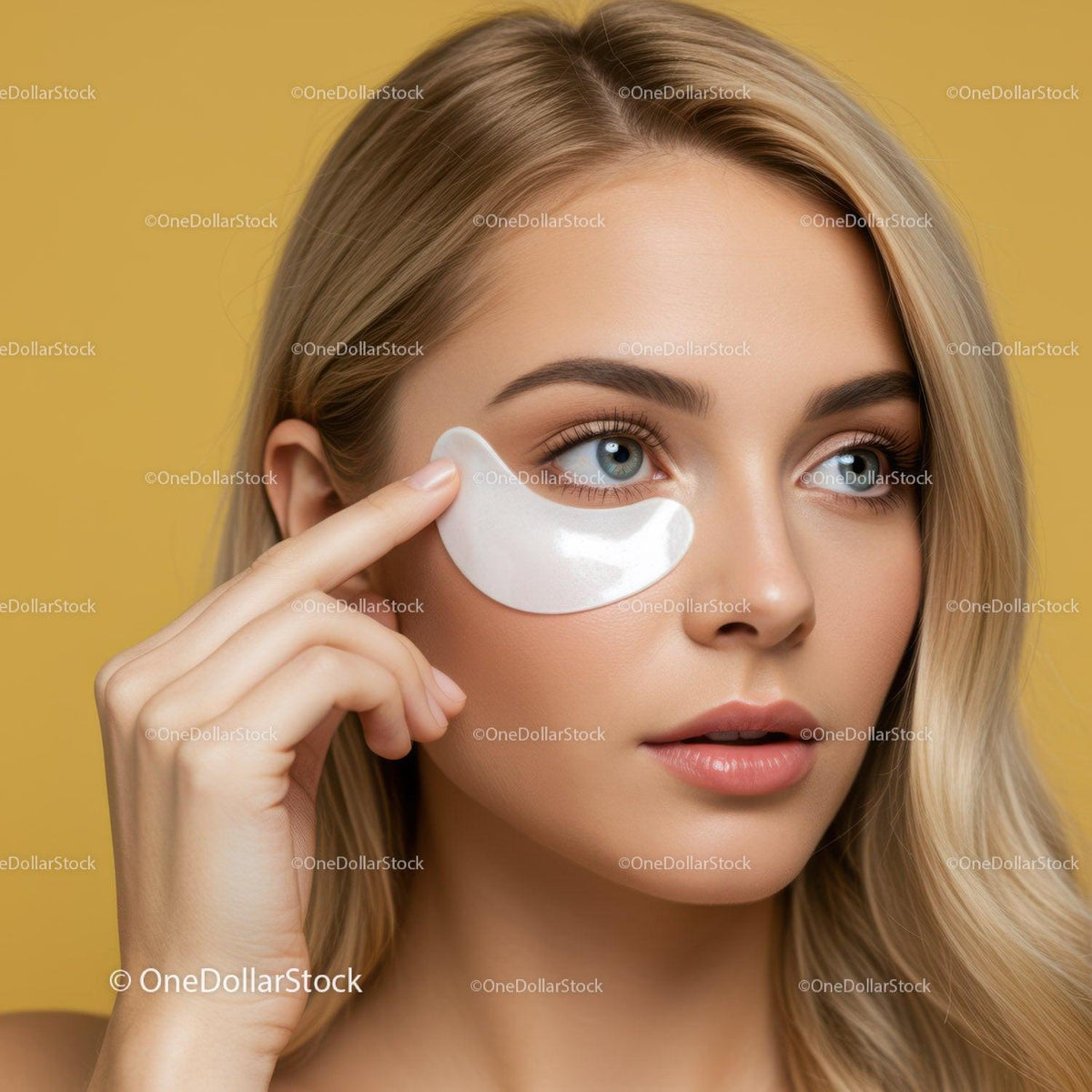 Beautiful Young Woman Applying Under Eye Patches for Skincare Treatment