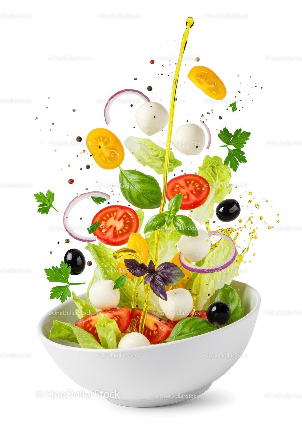 Fresh Mediterranean salad with olive oil splash