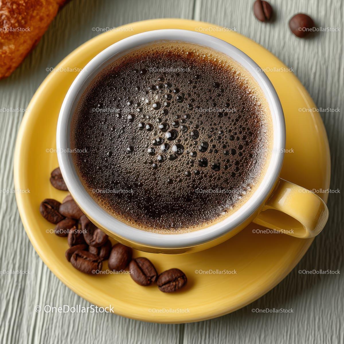 Delicious Coffee in a White Cup with Roasted Beans on Wooden Plate Stock Photo Bundle preview 18