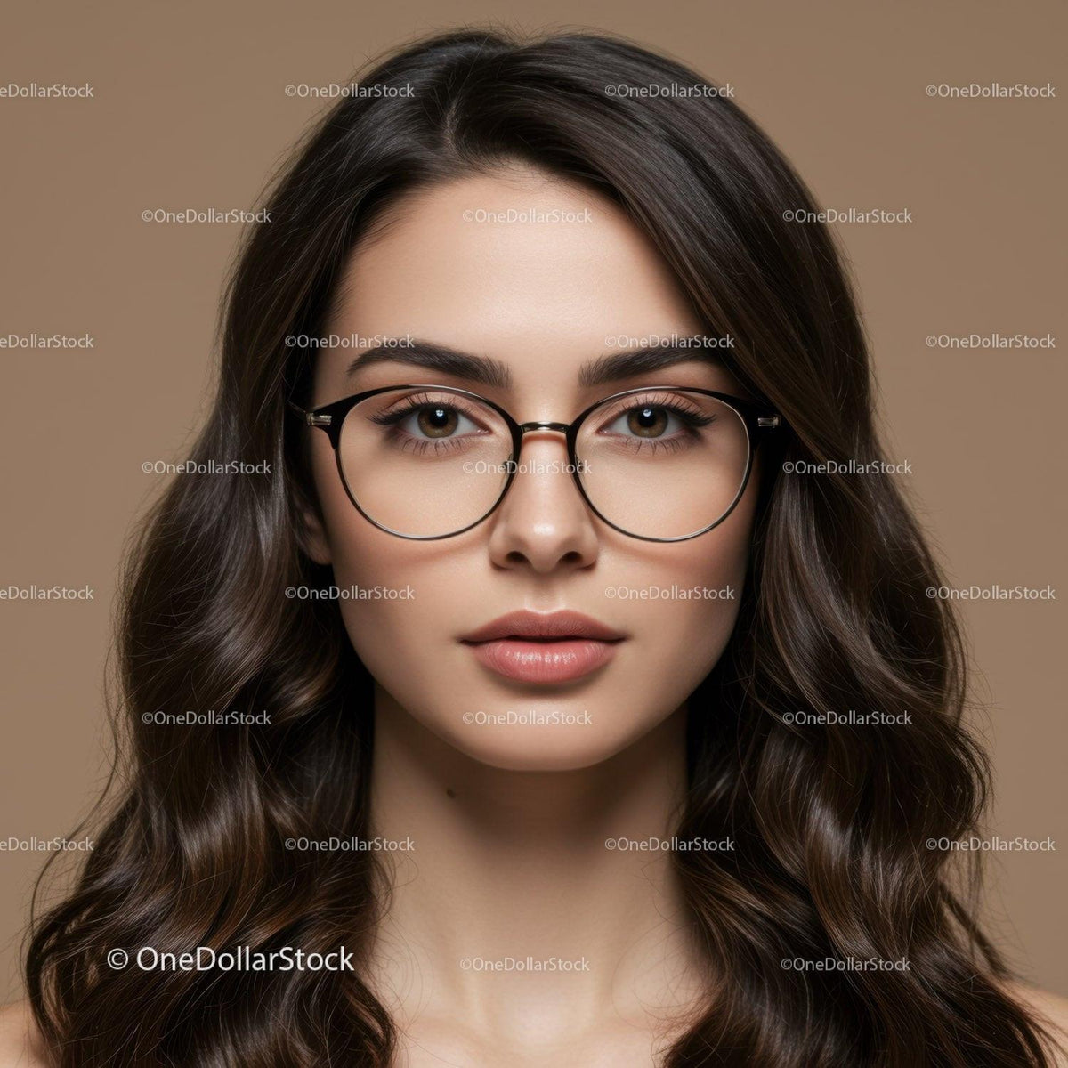 Portrait of a Young Woman with Glasses and Long Brown Hair