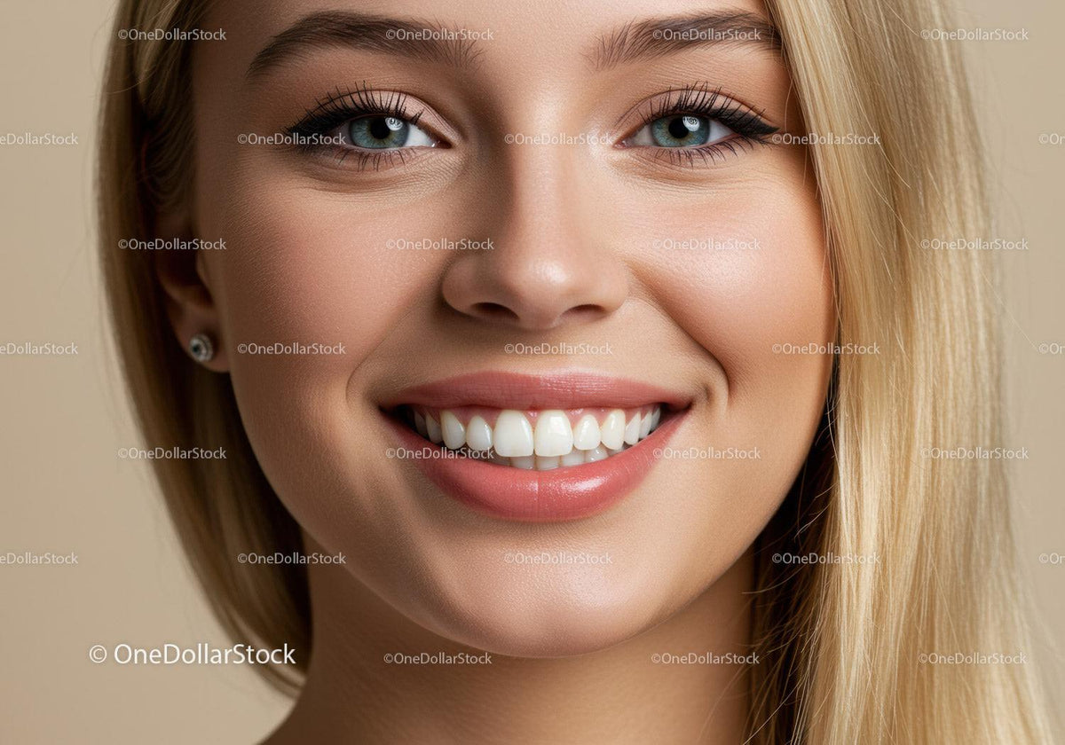 Close Up of Smiling Young Woman with Clear Skin