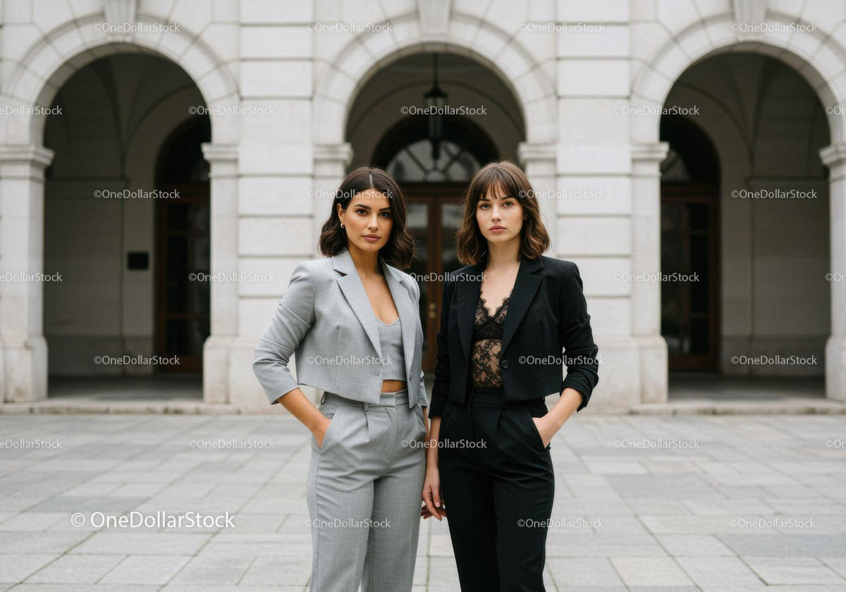 Style and Confidence of Businesswomen in Urban Cityscape