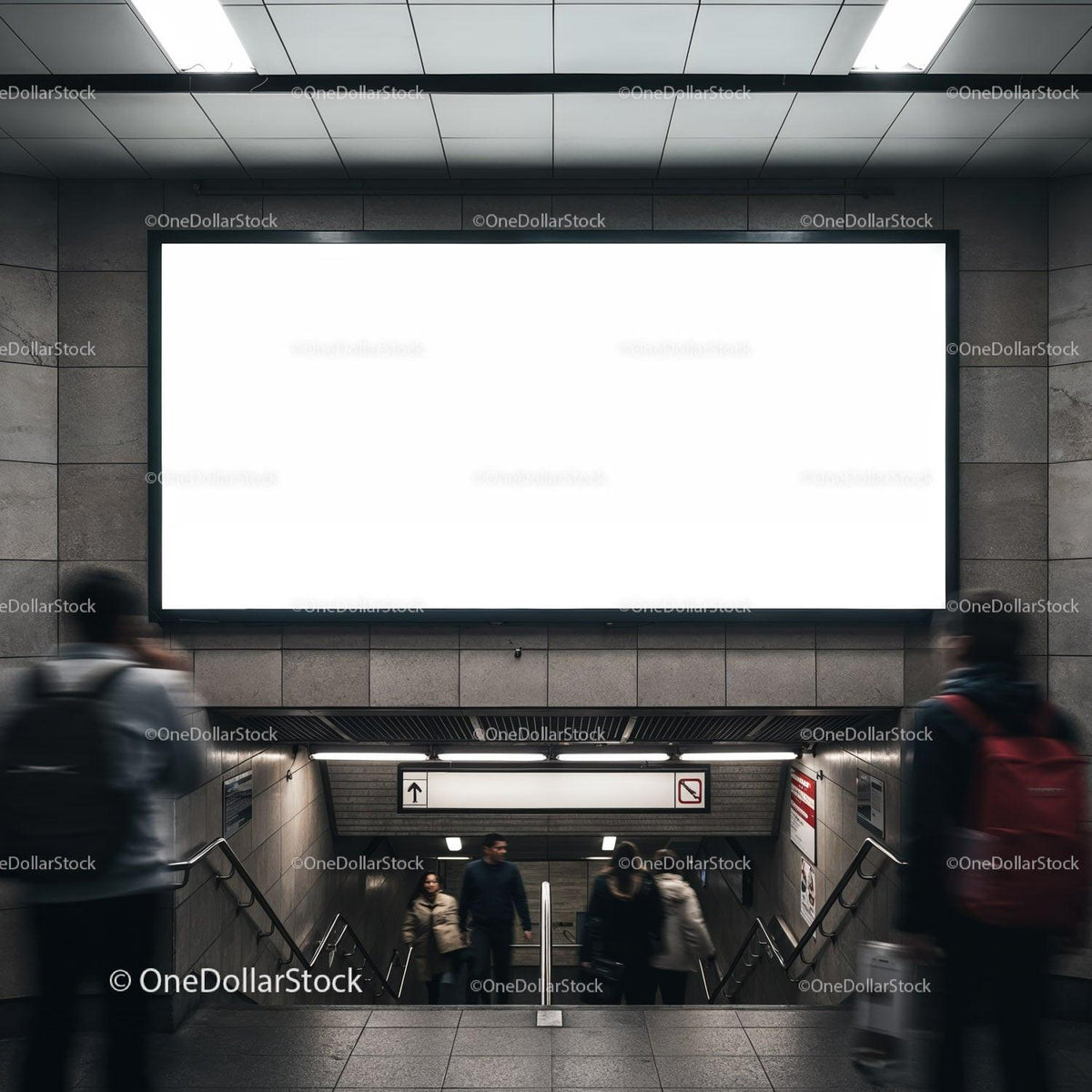 Commuters walking through urban underground passage JPG Mockup Image preview