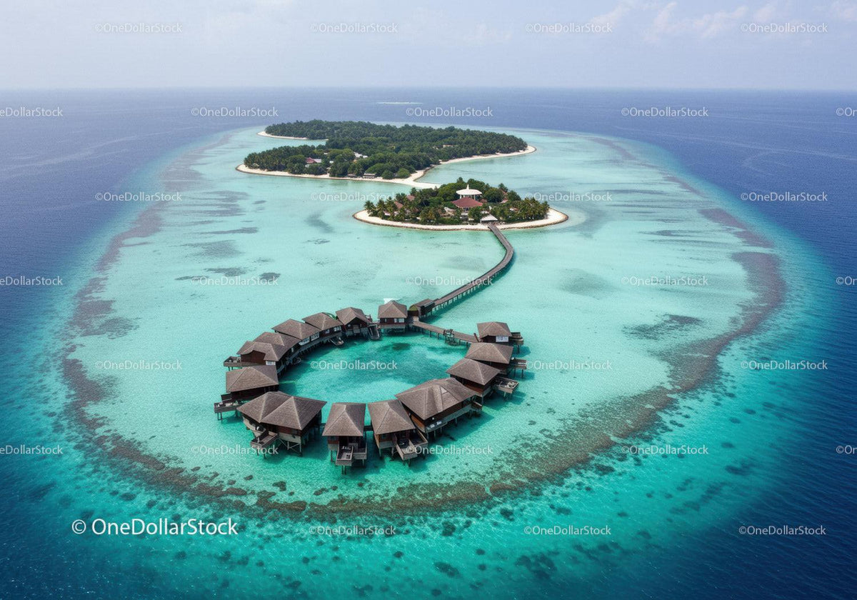 Overwater Bungalows and Turquoise Coral Reef Island Paradise