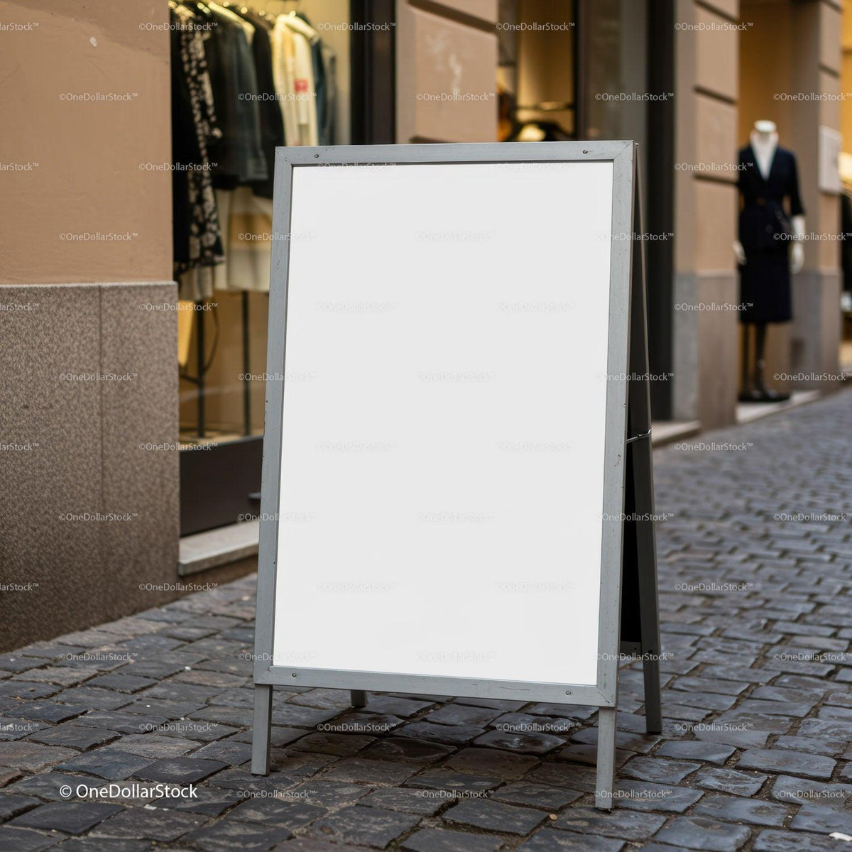 Blank sidewalk signboard in urban shopping street JPG Mockup Image preview