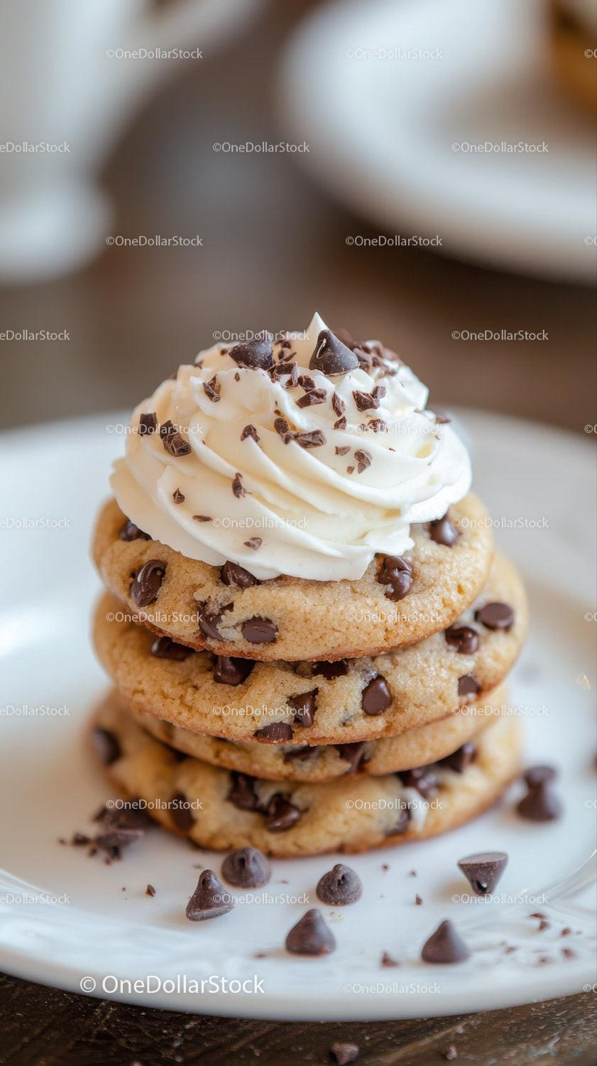Chocolate Chip Cookie with Whipped Cream and Chocolate Topping Stock Photo Bundle preview 37