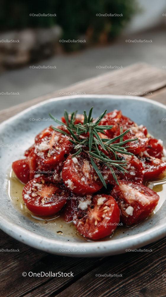 Delicious Cherry Tomato Toast with Fresh Herbs in Outdoor Setting Stock Photo Bundle preview 25