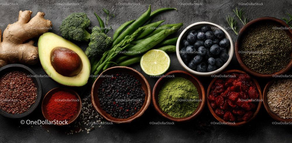 Fresh Organic Superfoods and Culinary Ingredients for Healthy Eating Stock Photo Bundle preview 12