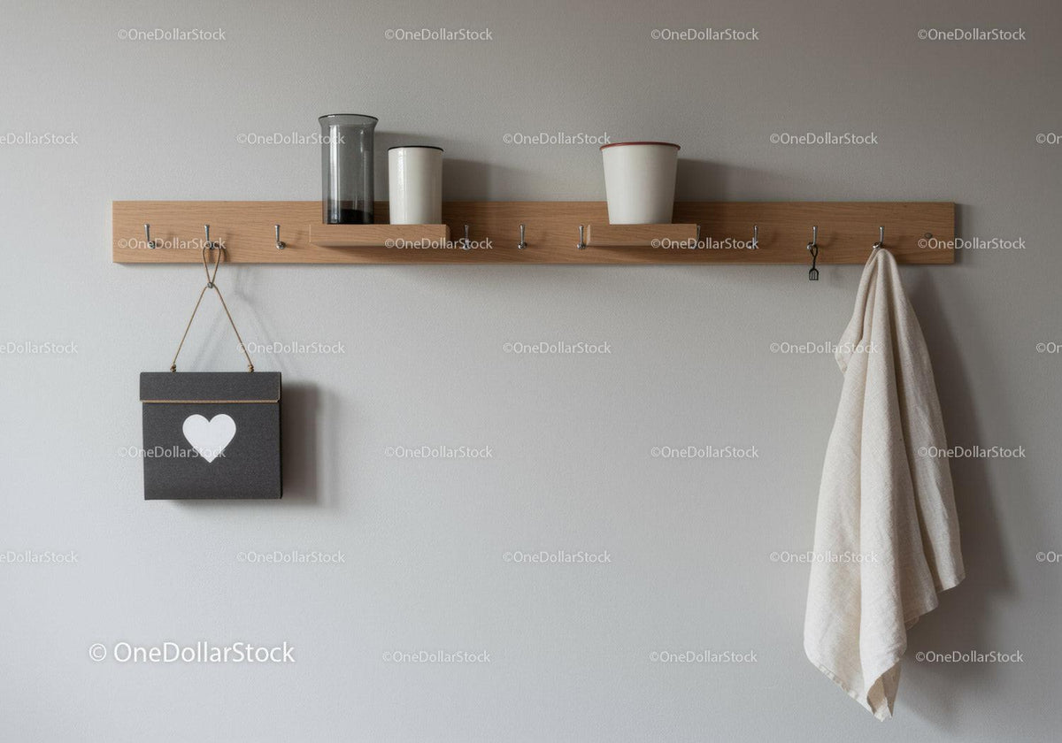 Minimalist Wooden Wall Mounted Coat Rack with Hooks and Shelves
