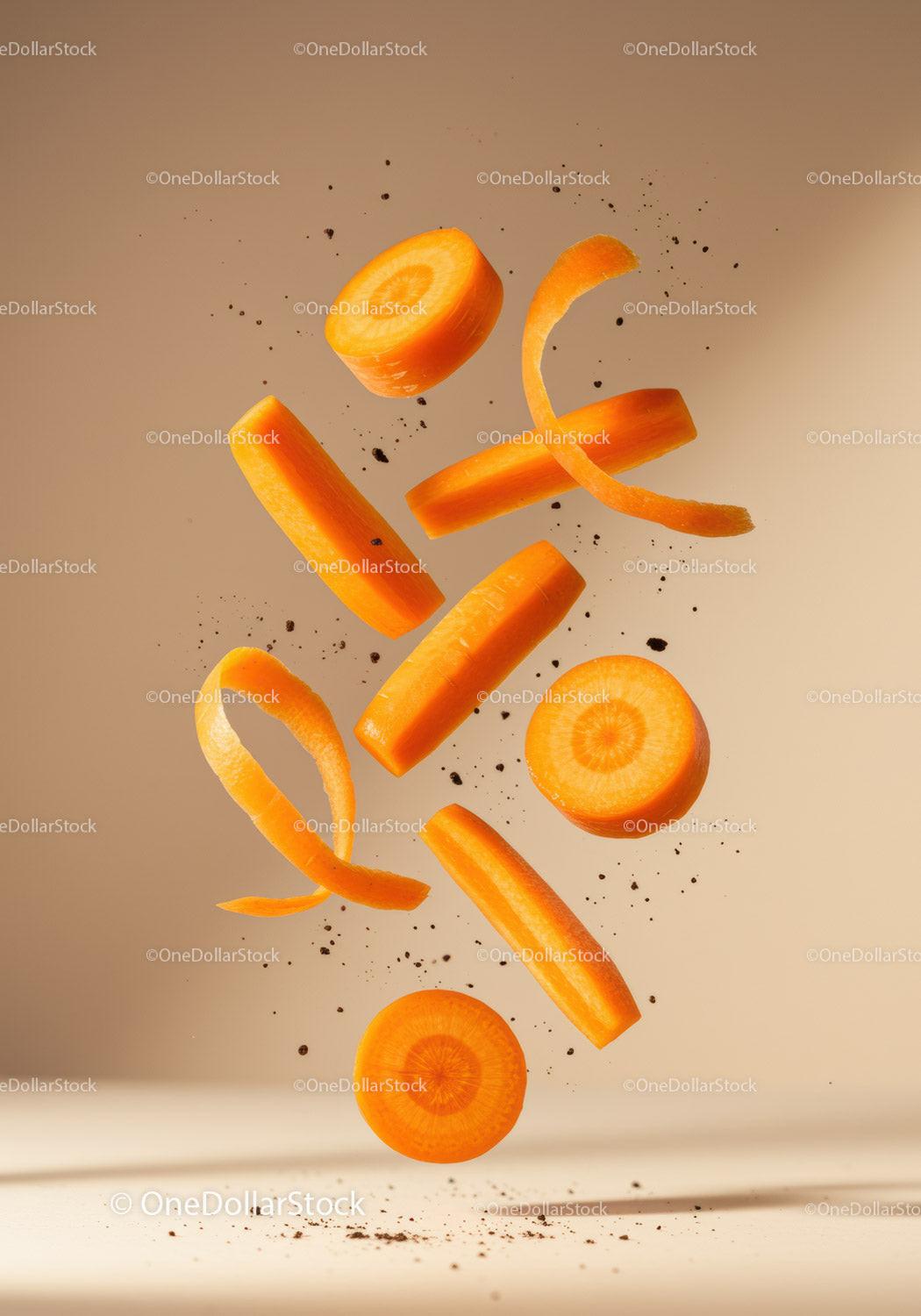 Floating Fresh Carrot Slices with Natural Earthy Details