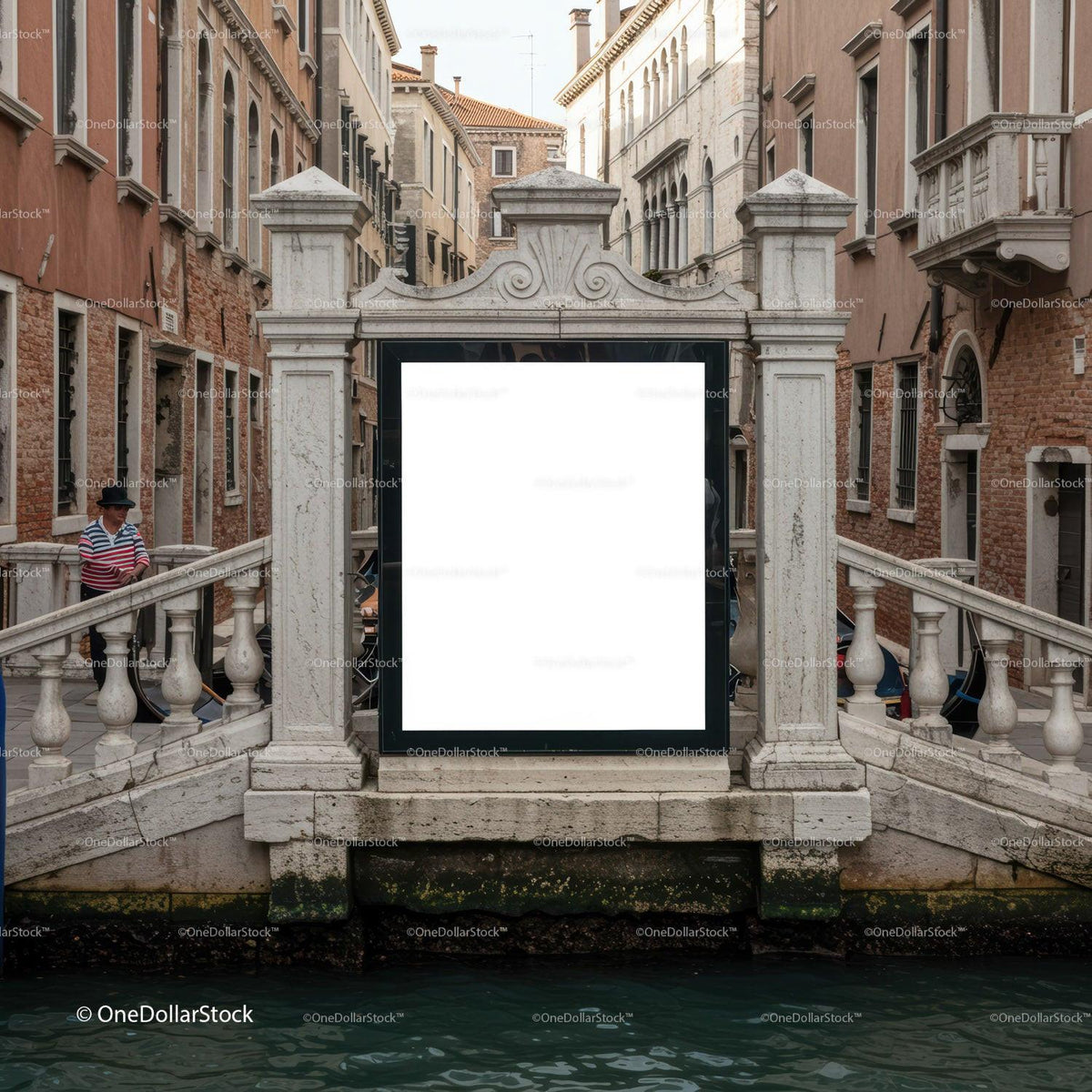 Historic Venetian canal with white marble bridge and gondolier JPG Mockup Image preview