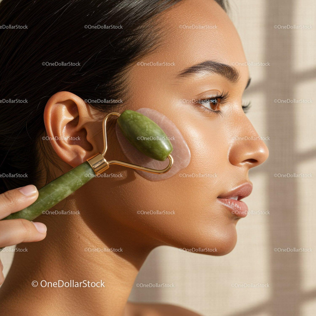 Woman Receiving Facial Massage with Jade Roller for Radiant Skin
