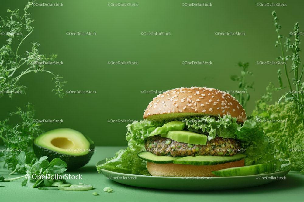 Healthy Vegetarian Burger with Fresh Avocado and Crisp Lettuce