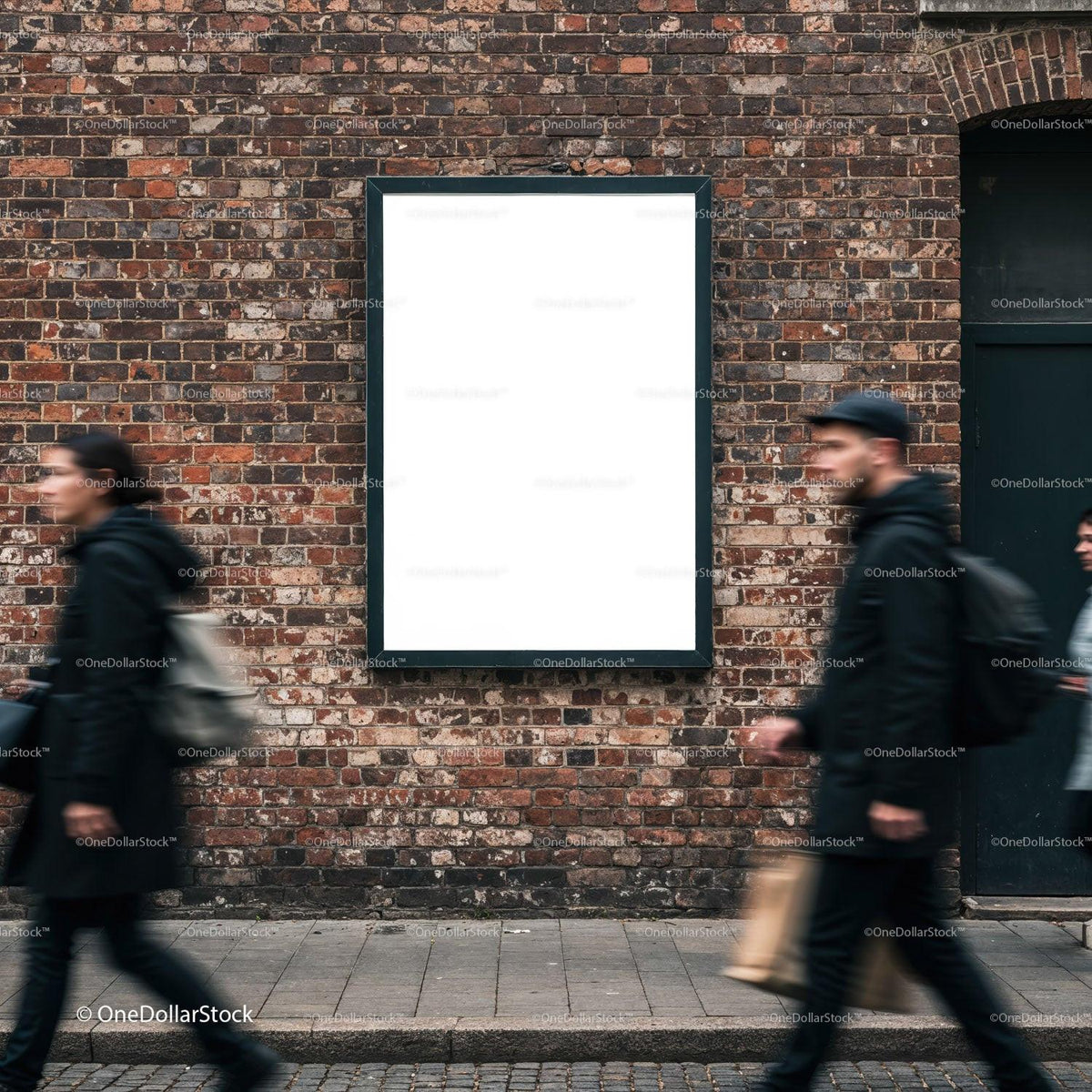 Urban street view with blank billboard on brick wall JPG Mockup Image preview