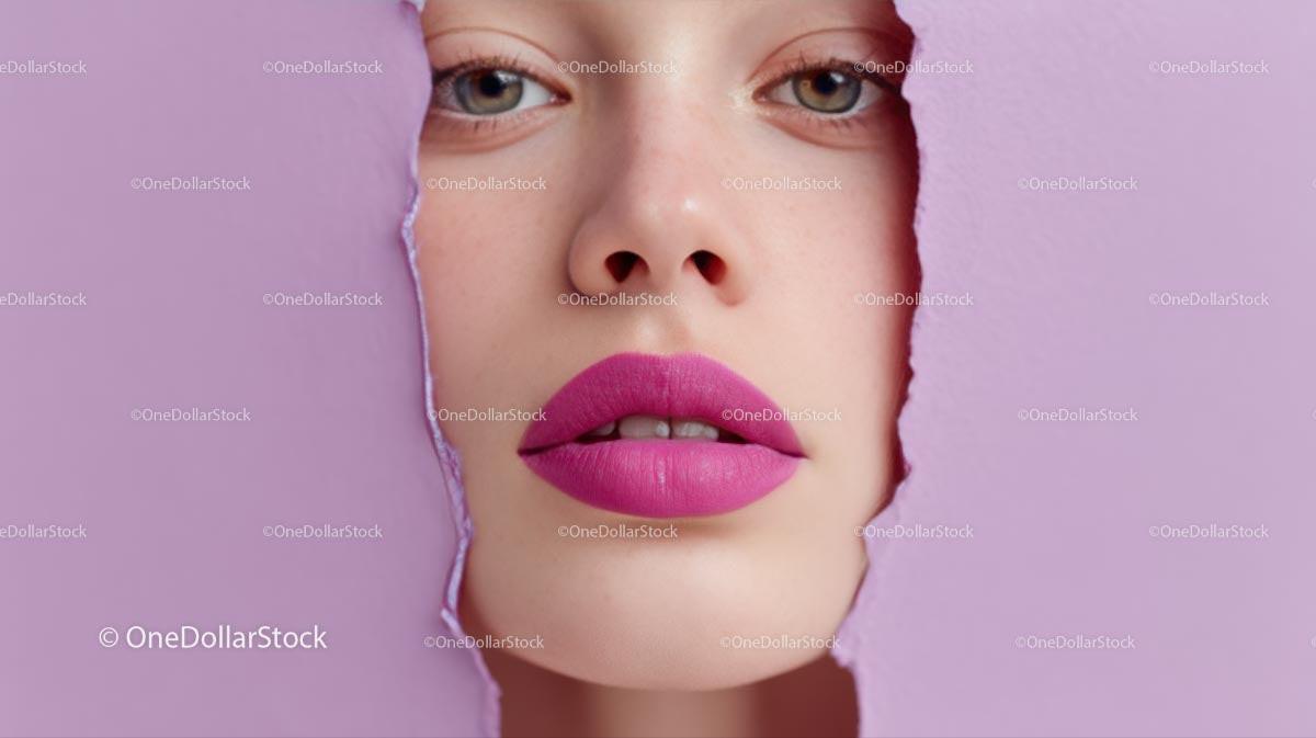 Beautiful Woman with Radiant Pink Lips and Artistic Background Stock Photo Bundle preview 23
