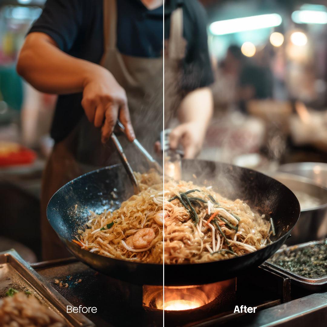 Before and after Moody Urban Food Lightroom preset edit