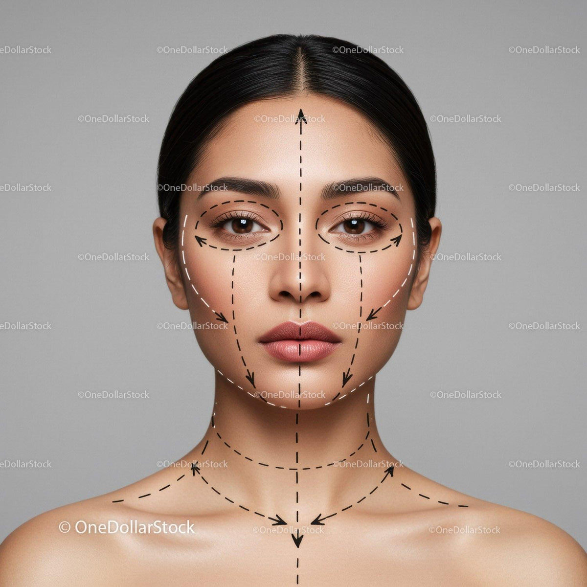 Female Facial Treatment with Markings for Cosmetic Procedures
