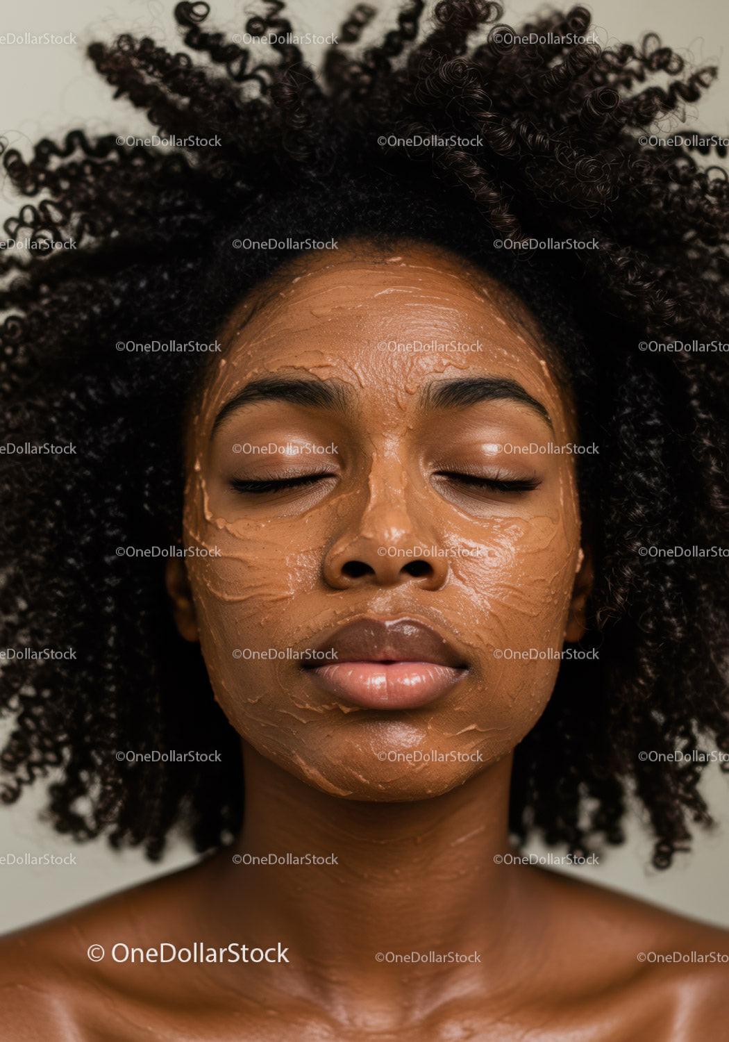 Young woman receiving facial skincare treatment with facial mask