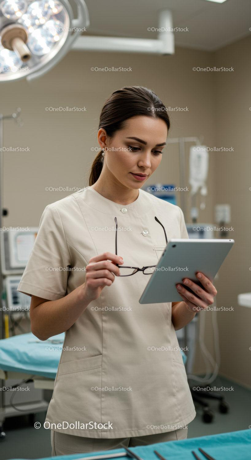 Modern Nurse Using Digital Tablet in Hospital Clinic
