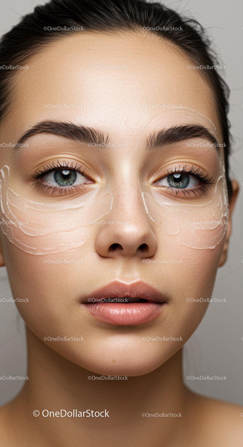 Close-up of Young Woman with Facial Mask and Clear Skin