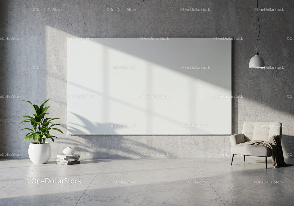 Minimalist living space with cozy armchair and plant JPG Mockup Image preview