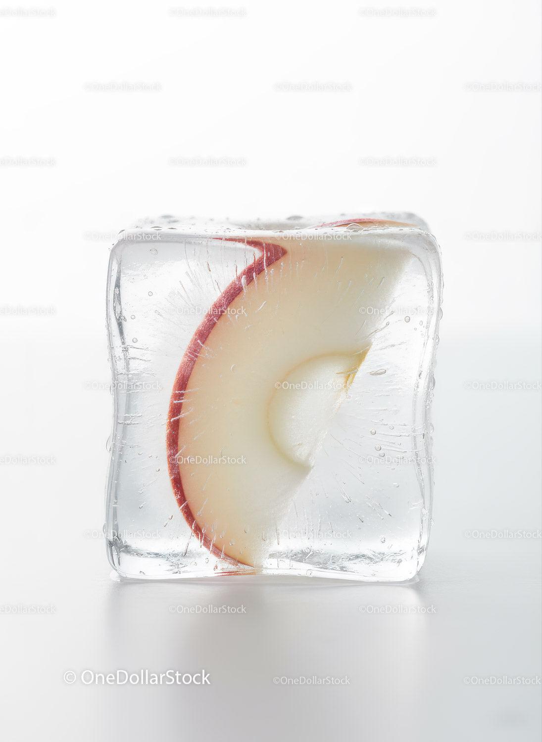 Fresh Apple Slice Frozen Inside Clear Ice Cube