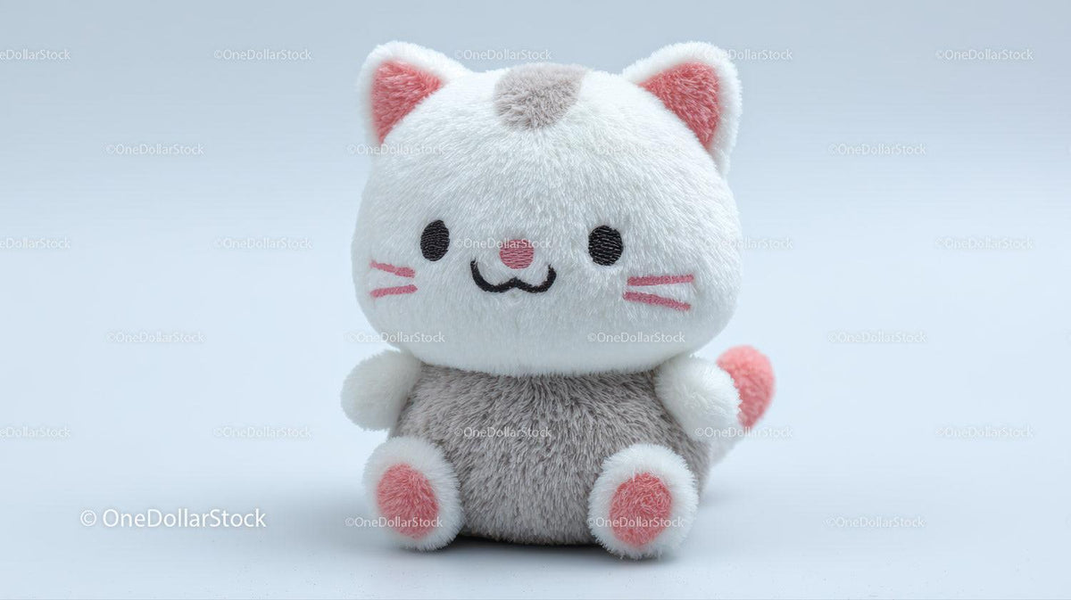 Cute Plush Cat Toy with Large Black Eyes and Pink Nose Stock Photo Bundle preview 17