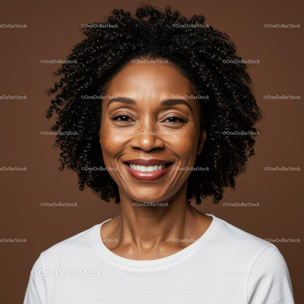 Happy African American Woman with Curly Hair and Bright Smile