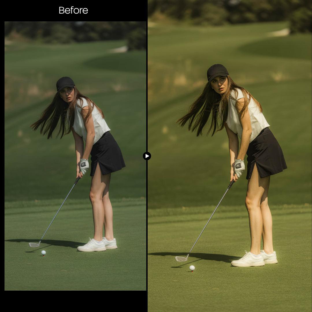 Before and after Golf Lightroom preset edit