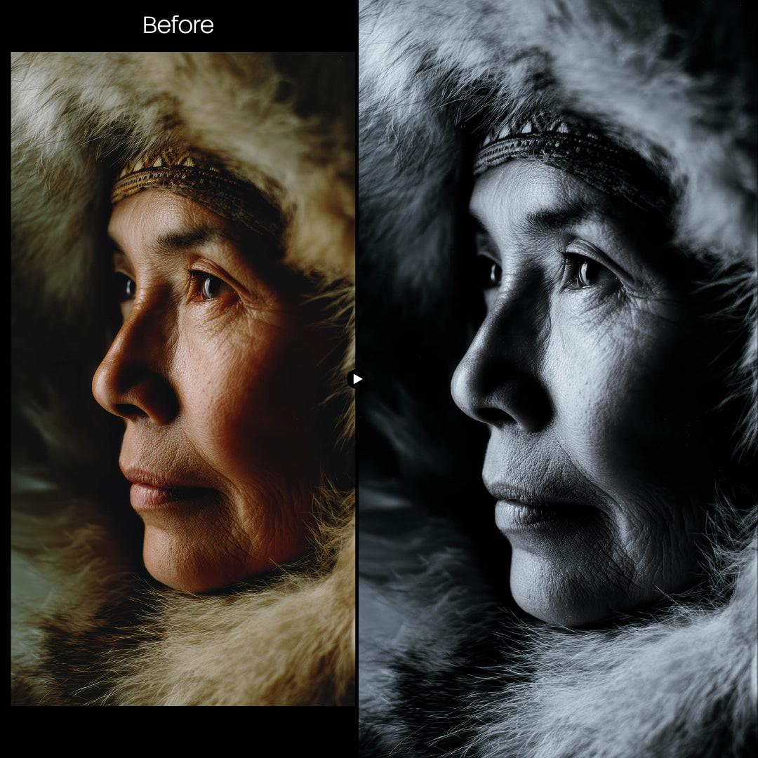 monochrome photography edit with Mono Cold Lightroom presets