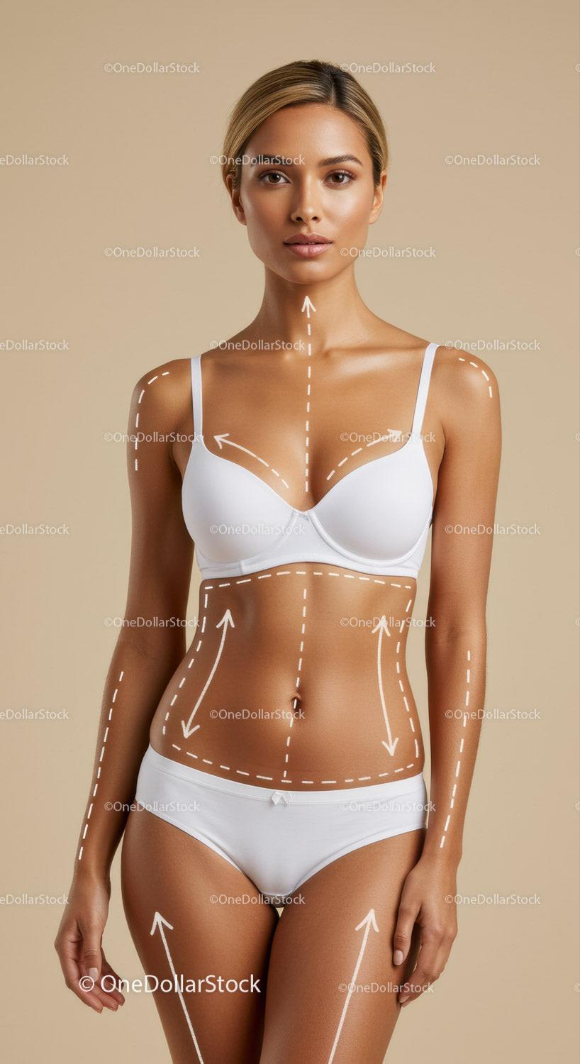 Perfect Body Contours of Woman in White Lingerie for Fitness and Beauty