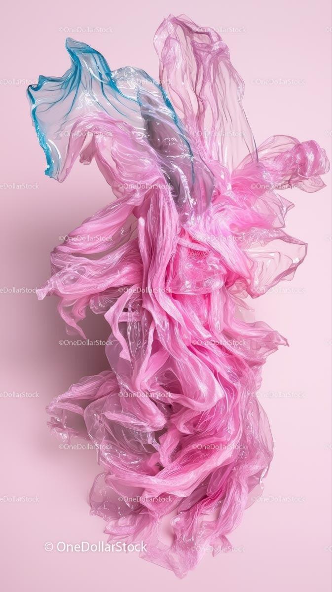 Abstract Pink and Blue Flowing Fabric Art Composition