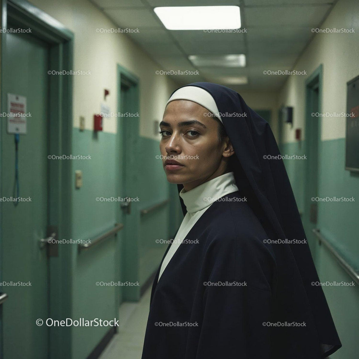 Confident Nurse in Hospital Corridor With Serious Expression Stock Photo Bundle preview 7