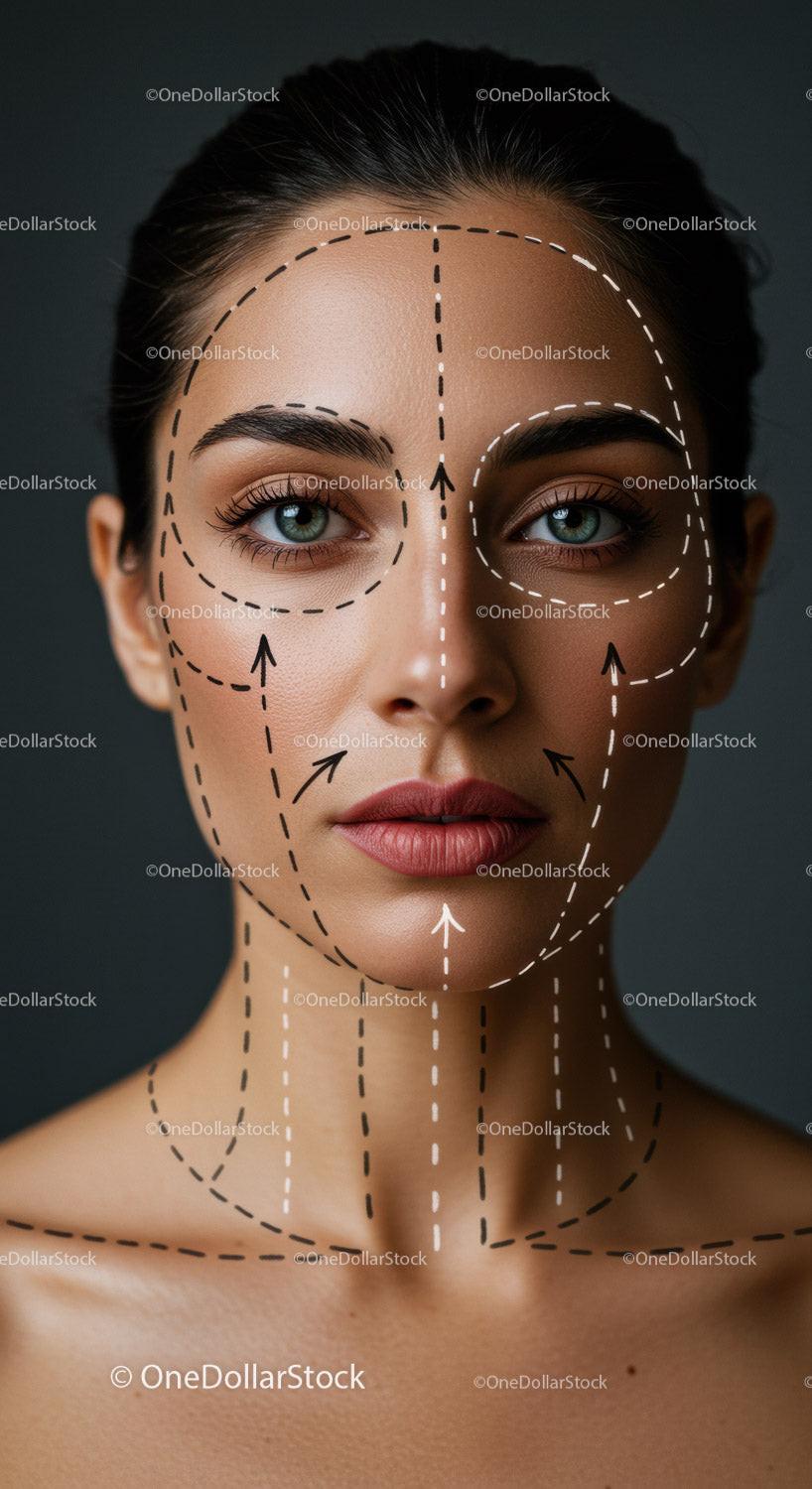 Women Face Marked for Beauty Surgery or Skincare Treatment