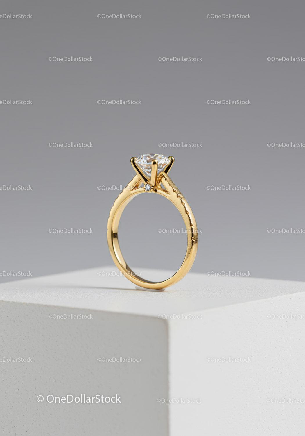 Elegant Gold Ring with Solitaire Diamond on Neutral Background