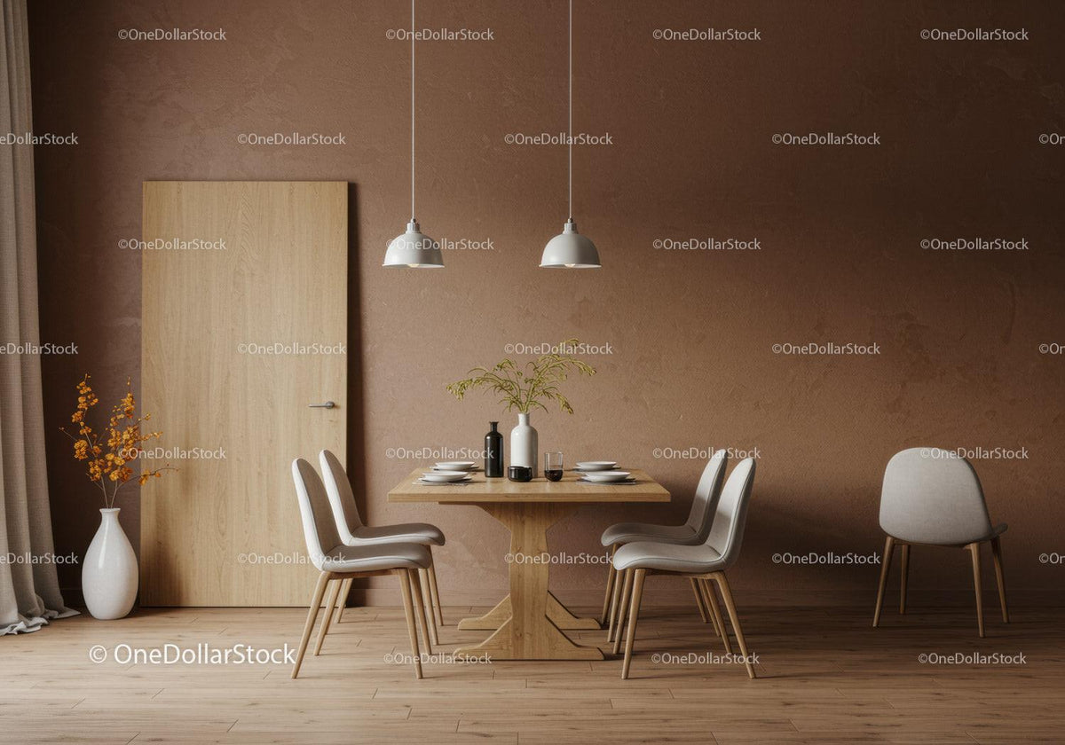 Modern Dining Room with Wooden Table and Beige Chairs