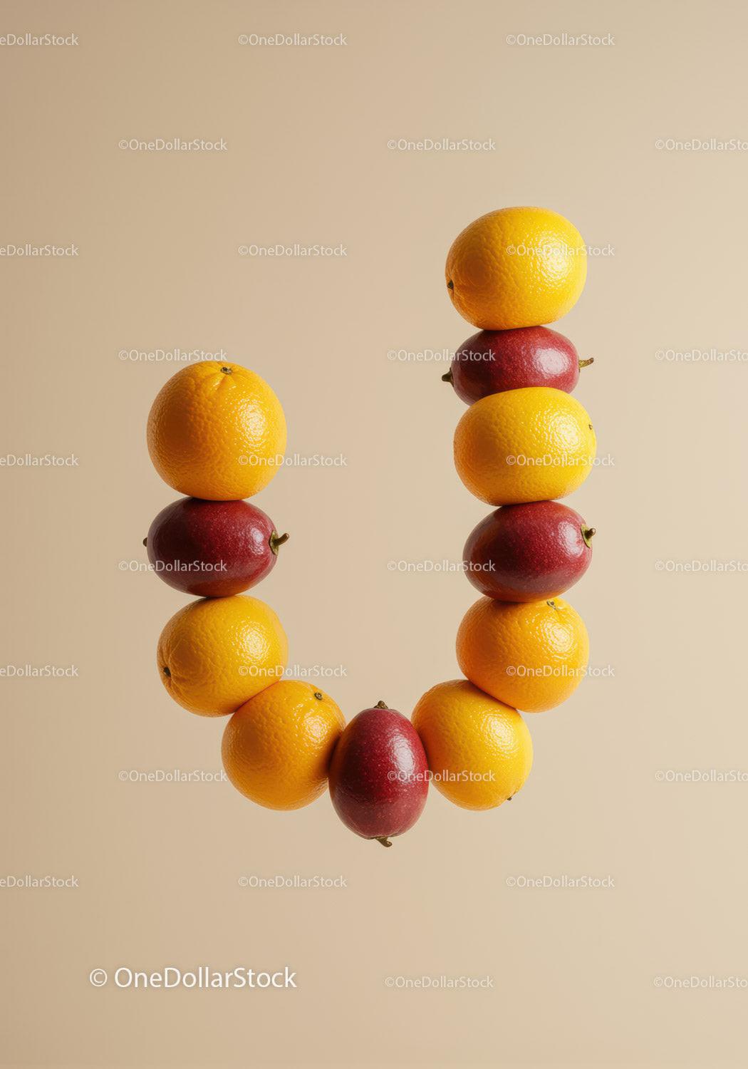 Balanced Stack of Oranges and Passion Fruits on Beige